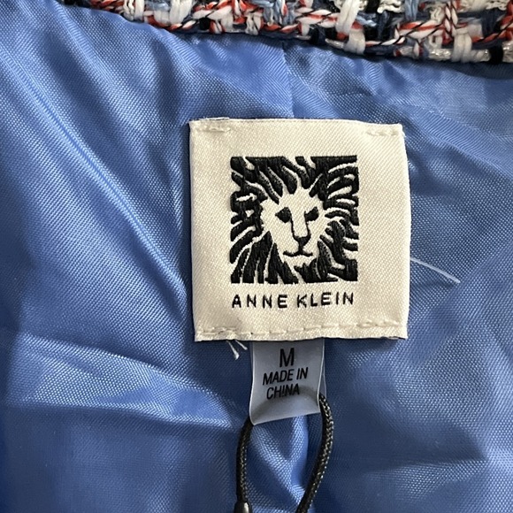 Anne Klein Blazer Womens M Blue Tweed Boucle Knit Jacket Open Front Long Line - Picture 6 of 15